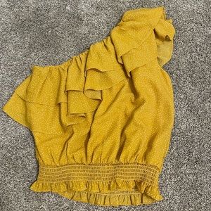 Yellow polka dot one shoulder top